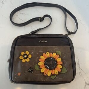 CHALA SUNFLOWER DELUXE CROSSBODY BAG - CREDIT CARD SLOTS - Brown